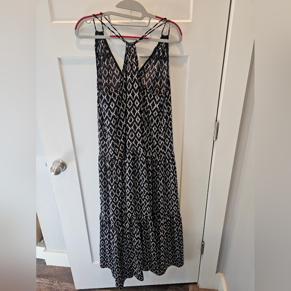 Banana Republic Black White Ikat Maxi Dress XS Summer Sleeveless Racerback - Picture 4 of 10